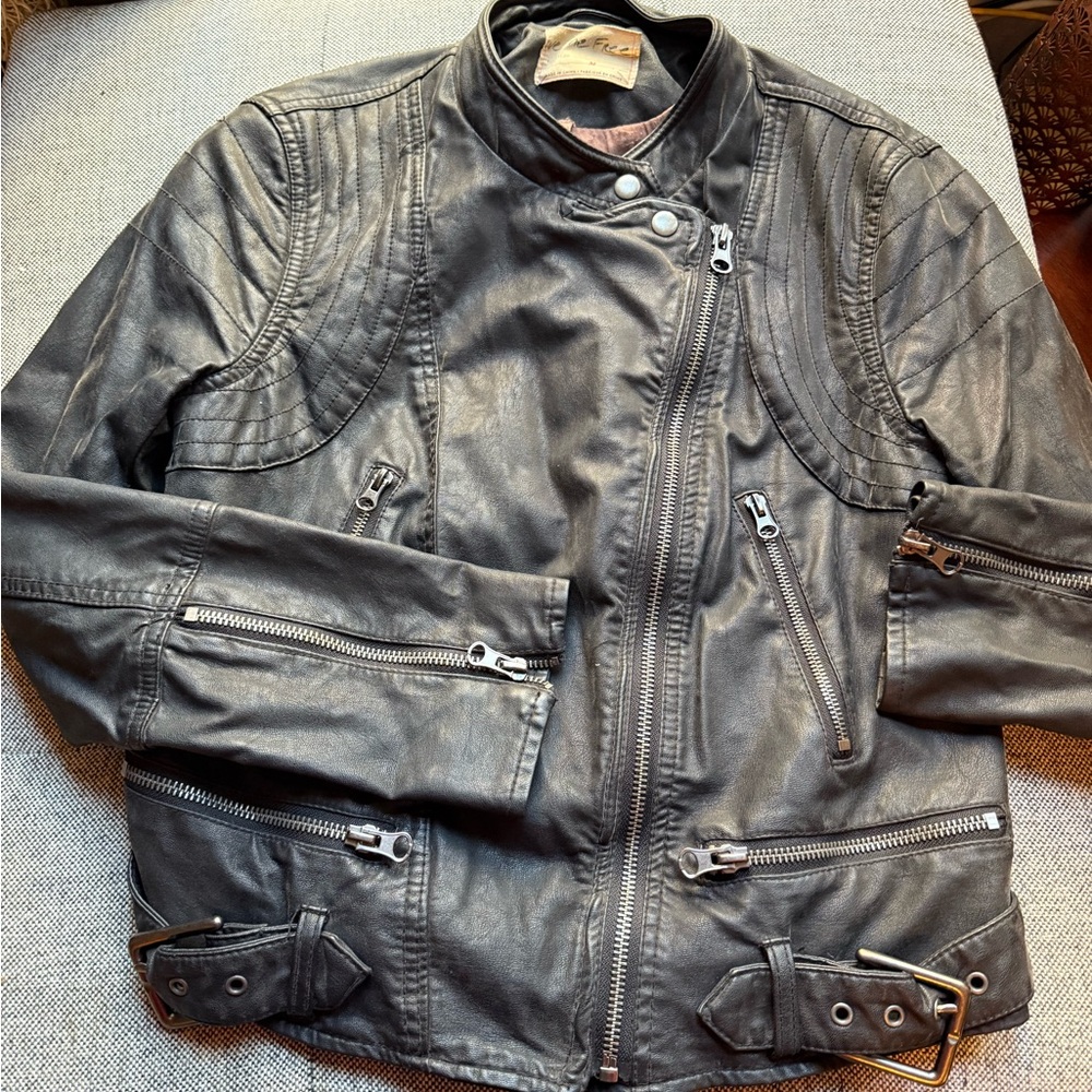 Free People Faux Black Leather Jacket